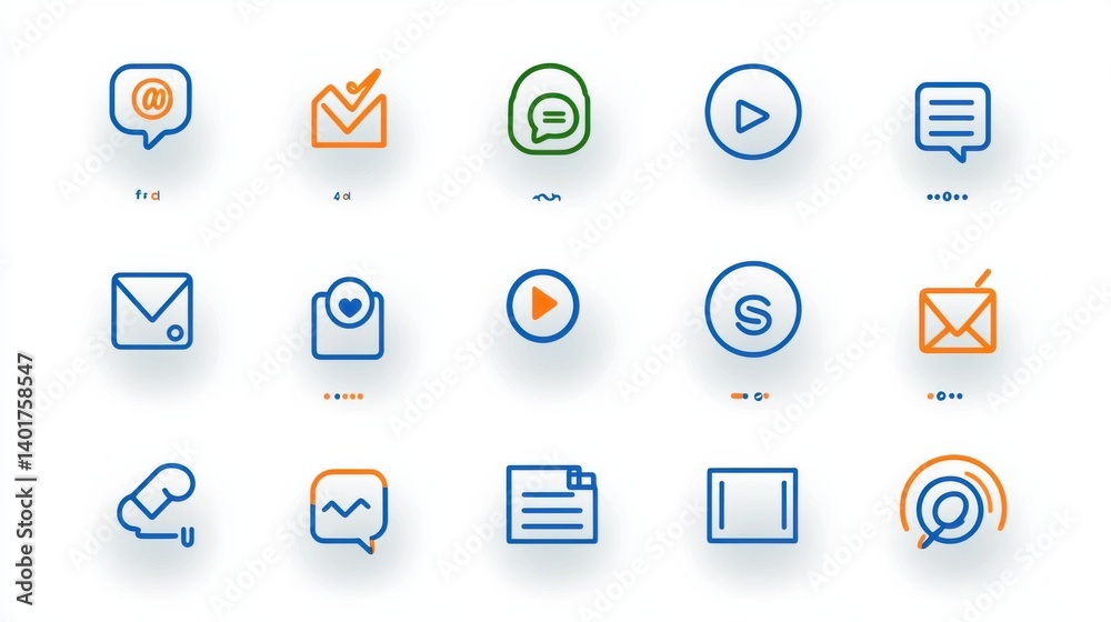 Poster a set of 15 editable stroke contact icons with various design elements for web mobile and digital ap