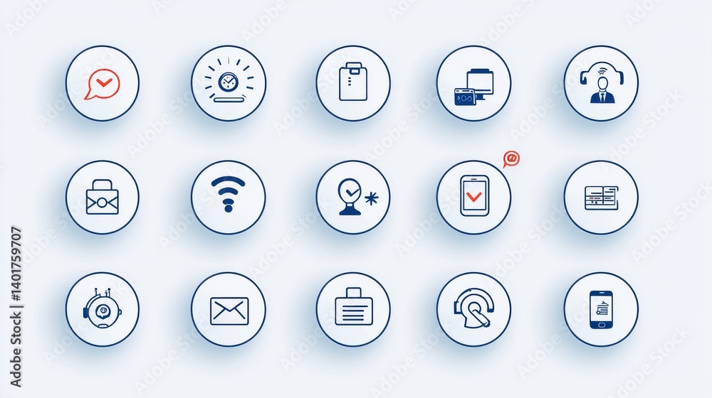 Poster a collection of 15 neatly arranged customer service and communication icons representing various dig
