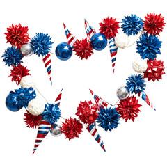 Fototapeta premium Patriotic garland decorations red white and blue party celebration decor isolated on transparent background, png
