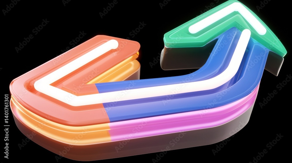 Poster a dynamic abstract composition of illuminated multicolored beams forming a striking curved arrow sha