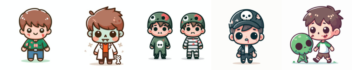 collection of cute vectors of boys wearing zombie costumes