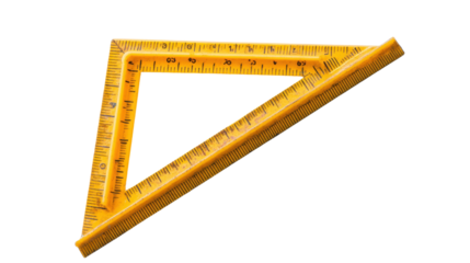 yellow plastic triangle ruler on white background