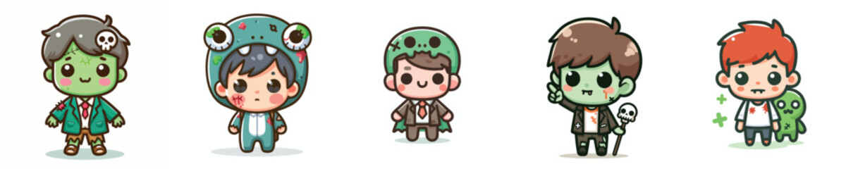collection of cute vectors of boys wearing zombie costumes