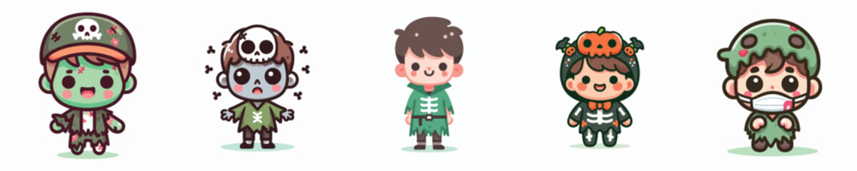 collection of cute vectors of boys wearing zombie costumes