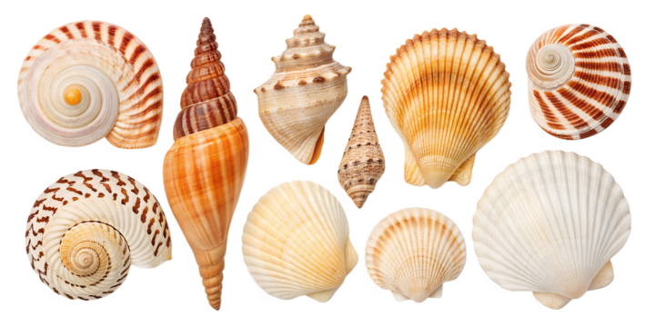 Shell collection isolated on transparent background