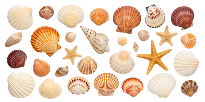 Shell collection isolated on transparent background