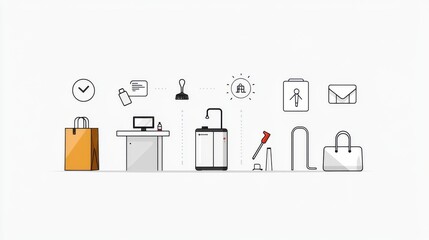 A set of 15 simple minimalist icons representing various hotel services and amenities including luggage desk computer check in key message person and more