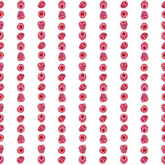 Seamless linear pattern with watercolor raspberries isolated on white background. Hand drawn watercolor illustration.