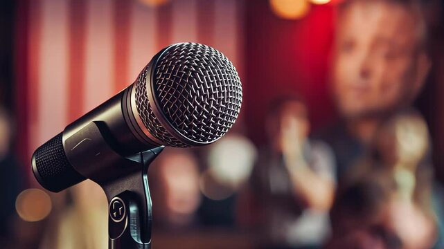 Close up of microphone stand in the blurry background Stylish