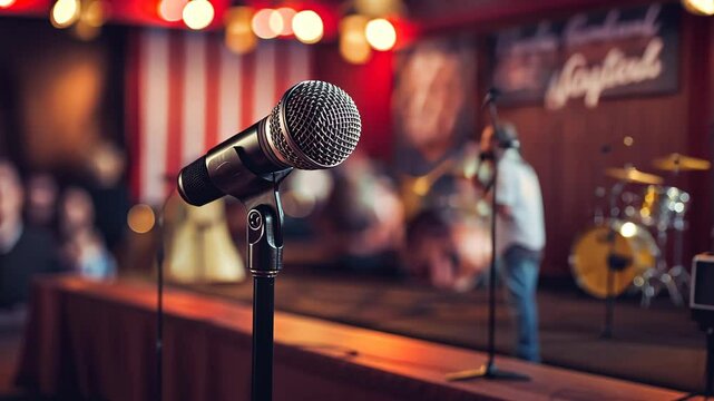 Close up of microphone stand in the blurry background Unique