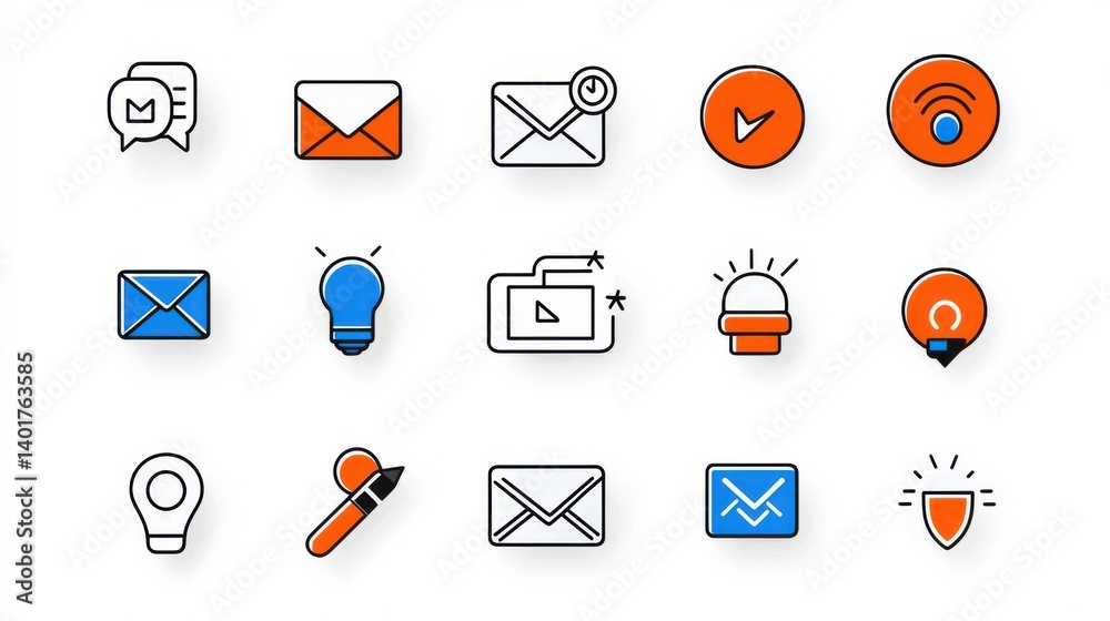 Poster a set of various communication related icons such as email mail phone social media and sharing tools