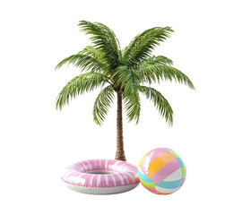 Obraz premium Tropical Paradise with Palm Tree and Inflatable Pool Accessories