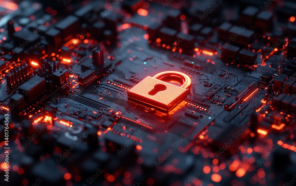Aufkleber A padlock on a digital mainboard, symbolizing secure network systems, data encryption, and the protection of internet privacy in a techheavy world