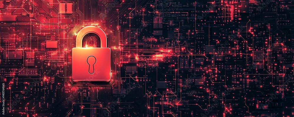 Leinwandbilder a padlock on a computer mainboard, symbolizing data protection, internet privacy, and secure network
