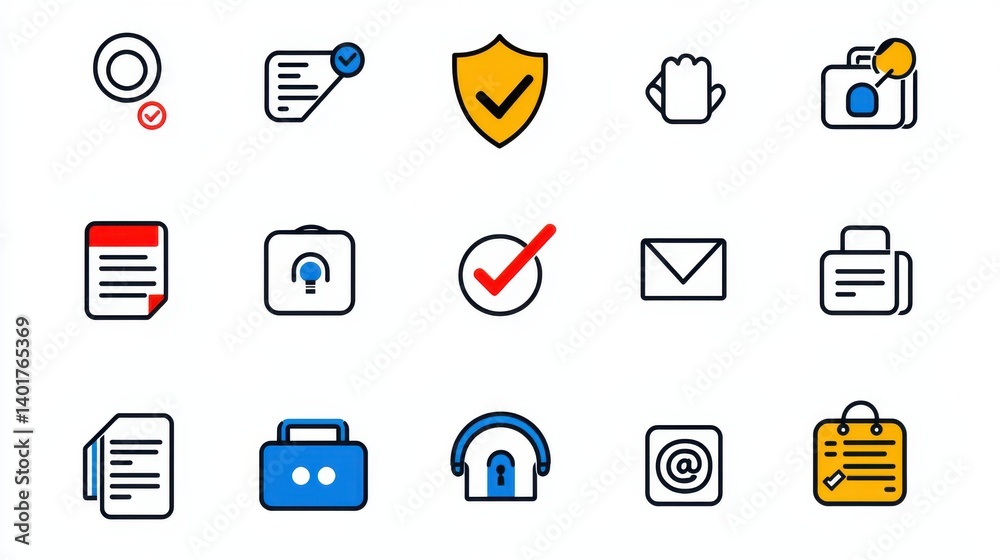 Poster this image is a set of outline icons representing various cybersecurity concepts and tools including