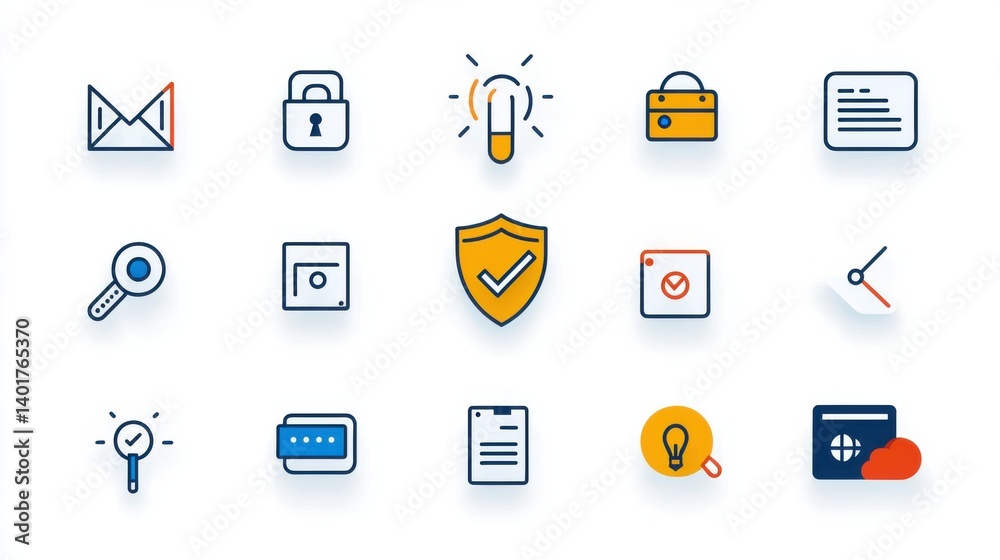 Poster a collection of outline icons representing various elements of cybersecurity including security prot