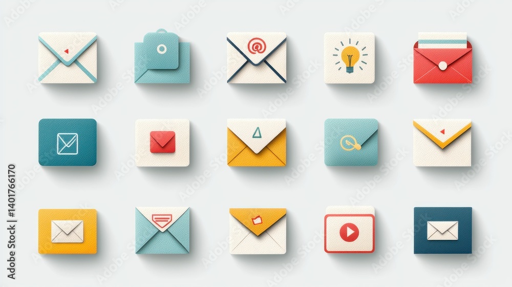 Poster a collection of carefully designed icons representing various mail and communication related functio