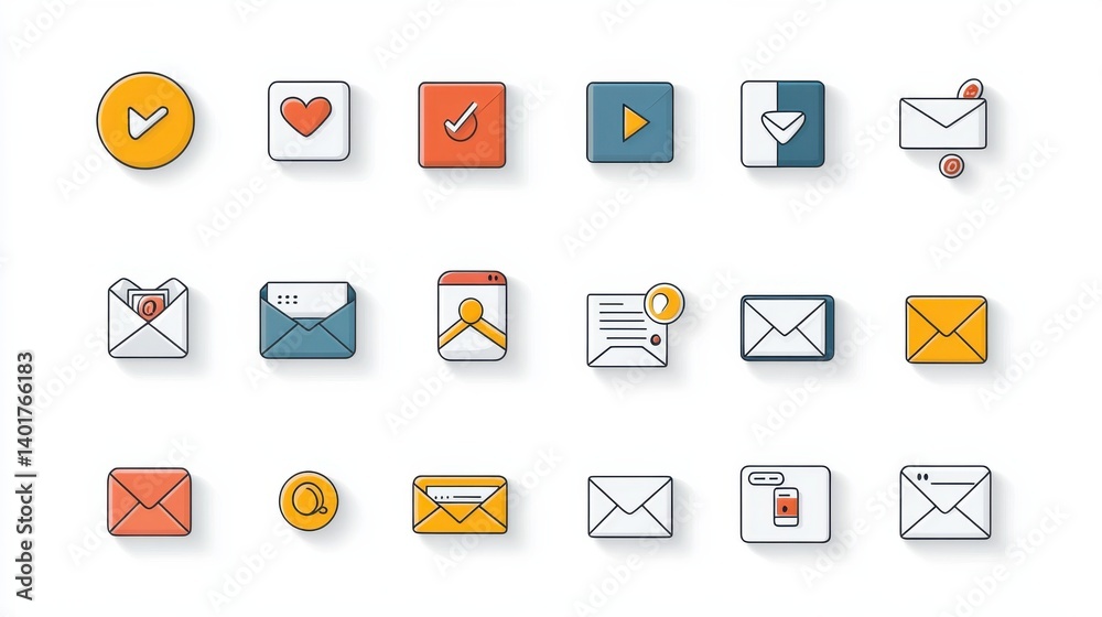 Poster a collection of minimalist modern icons representing various mail and communication functions includ