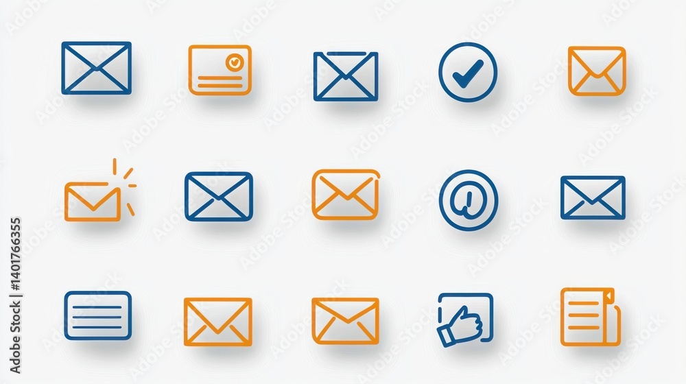 Poster a collection of stylized minimalist icons representing various functions and actions related to emai