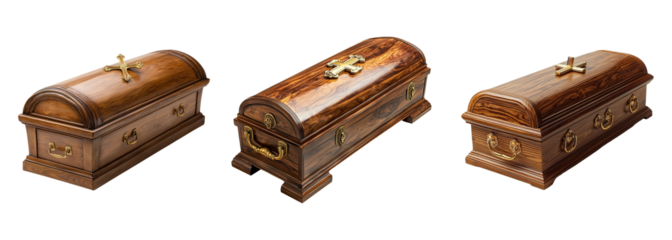 Elegant Wooden Coffins with Crosses for Funeral Services and Memorials