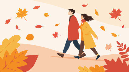 Autumn Stroll: A Couple Enjoys a Colorful Fall Day