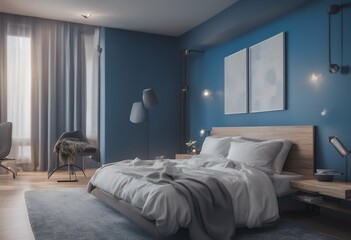 bedroom texture the interior design wall blue background modern floor architecture minimal idea bedchamber mattress decor lamp white concept apartment luxury house sleep home living room table wood