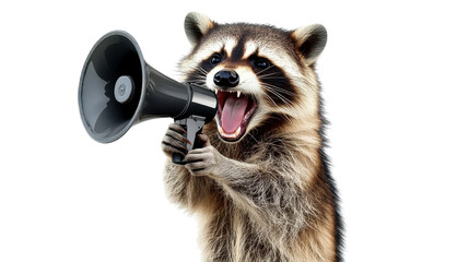 raccoon with megaphone on white background