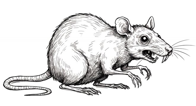 black and white rat drawing, angry expression clip art preview