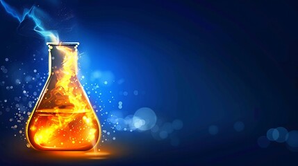 Minimalist concept of chemistry beaker with an abstract glowing chemical reaction inside