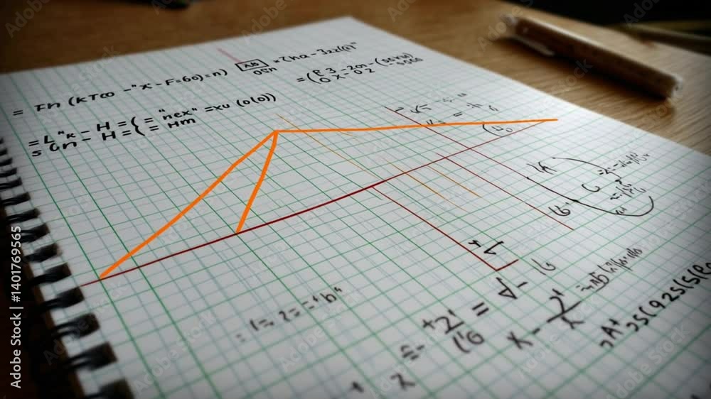 Poster math physics formulas animate on graph paper in creative display generative ai