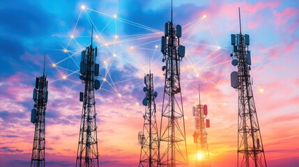 Cellular Towers Connected Sunset