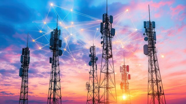 Cellular Towers Connected Sunset