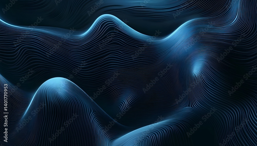 Fototapete Abstract blue background with smooth wave-like patterns, a vector presentation