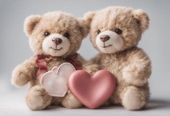 Obraz premium generated ai heart transparent background png two white file holding teddy cute bears beige gift stuffed valentine hold bear brown illustration fur fluffy 14-Feb toy celebration isolated soft love