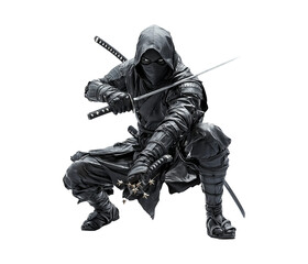 Agile Ninja Warrior with Weapons in Dynamic Pose Ready for Action