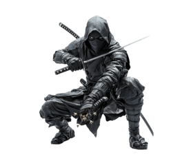 Agile Ninja Warrior with Weapons in Dynamic Pose Ready for Action