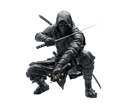 Agile Ninja Warrior with Weapons in Dynamic Pose Ready for Action