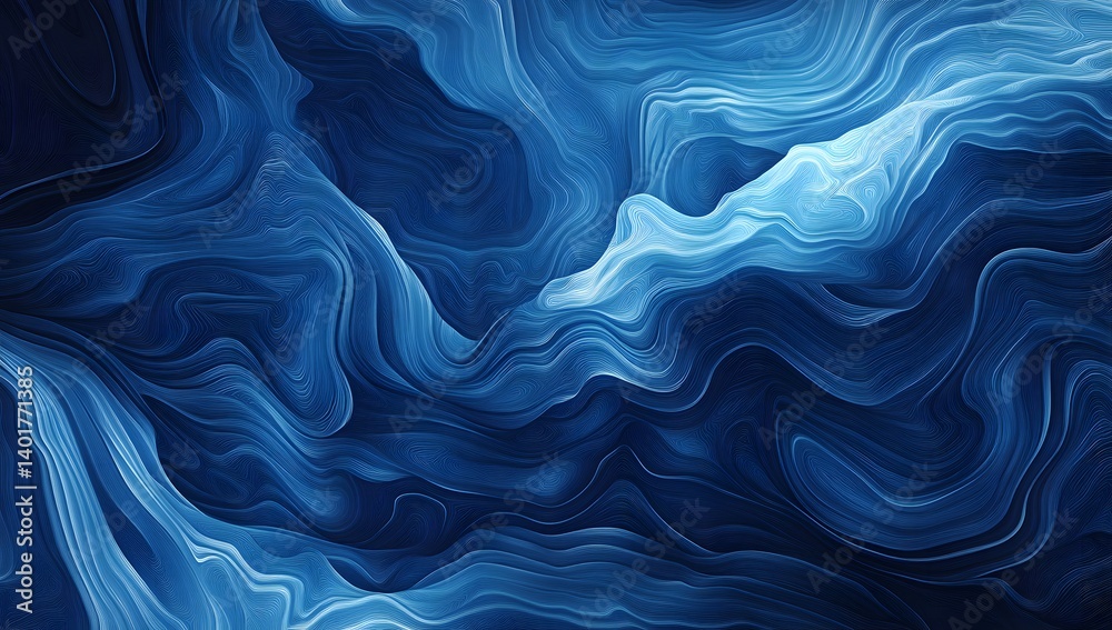Fototapete Abstract blue background with smooth wave-like patterns, a vector presentation