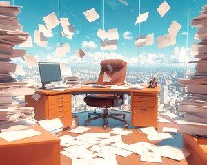 Overwhelmed Office Scene