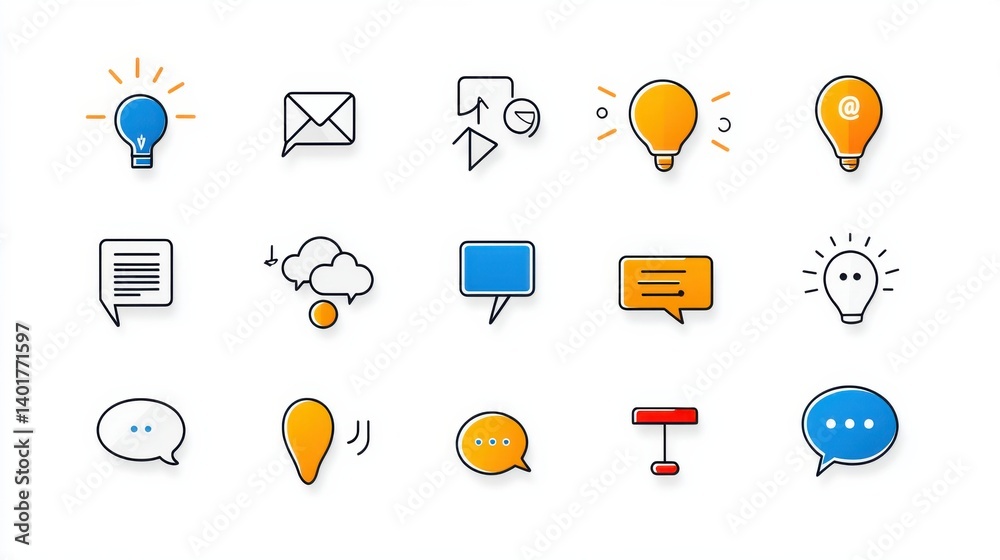 Poster a set of minimalist flat line icons representing various communication and technology concepts inclu