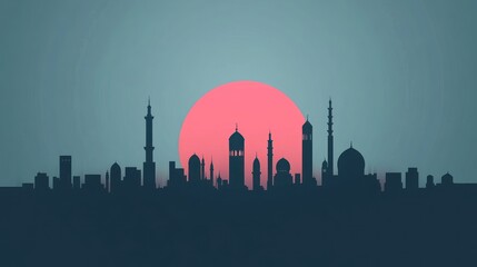 Silhouette of Middle Eastern City at Dusk