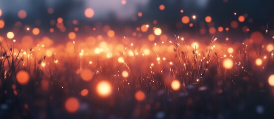 Obraz premium Glowing meadow bokeh, night forest backdrop, fantasy design