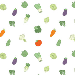 Cute Vegetable Pattern on White Background