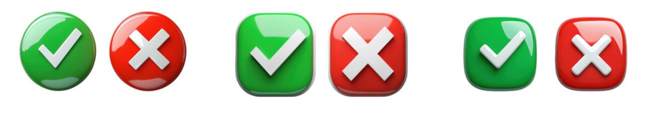 Fototapeta premium checkmark and cross icons, isolated on white background