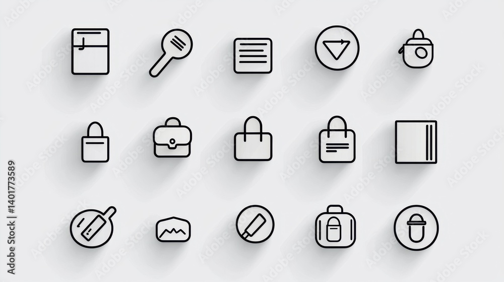 Poster a clean and modern set of 15 minimalist outline icons representing various digital tools application