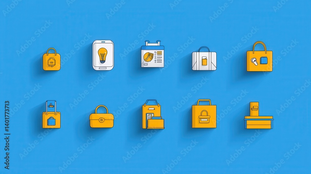 Poster a minimalist modern icon set with 15 symbols for digital applications software and technology driven