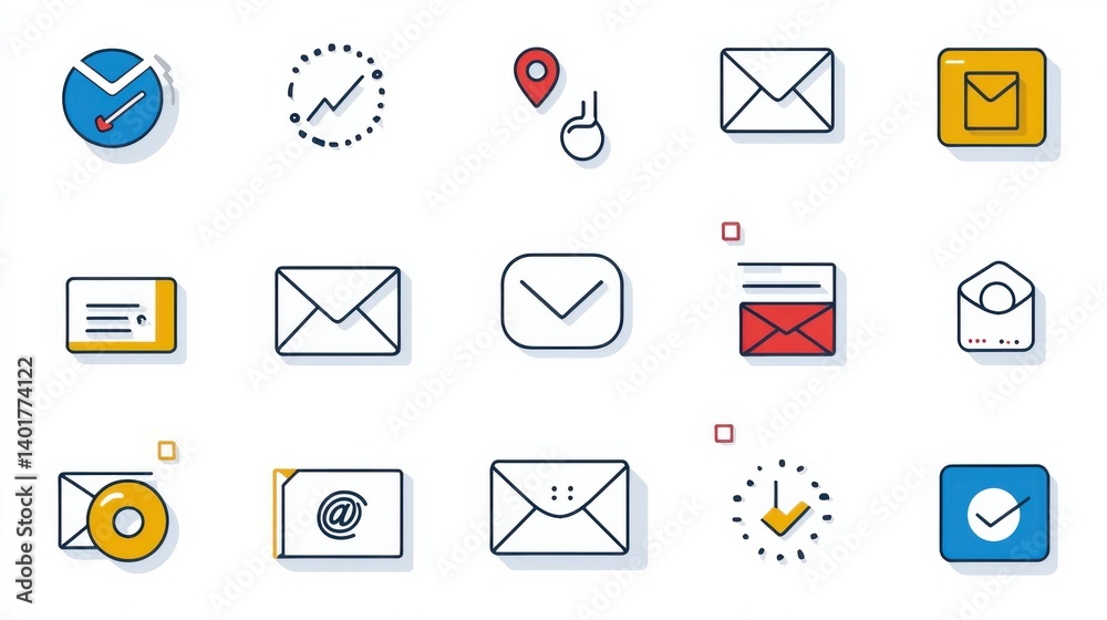 Poster a diverse set of icons representing different elements of email messaging and digital communication 