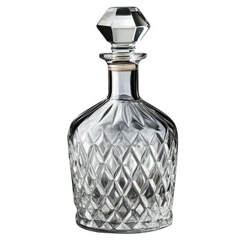 crystal decanter with stopper on white background.