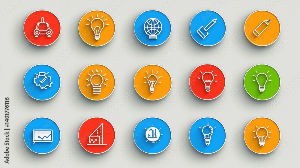 Poster a set of simple minimalist icons representing various management and process improvement concepts in
