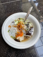 chicken noodle soup. Asian specialty. Tekwan
